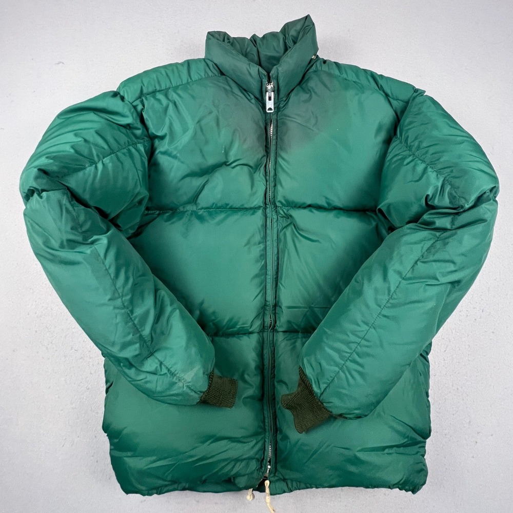 Comfy Goose Down Puffer Jacket Mens XL Green Vintage Seattle Quilt Mfg Hooded